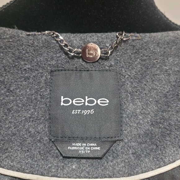 Bebe Wool Blend Snap Enclosure Peplum Coat Size XS Charcoal Gray Feminine Dressy - Picture 13 of 13